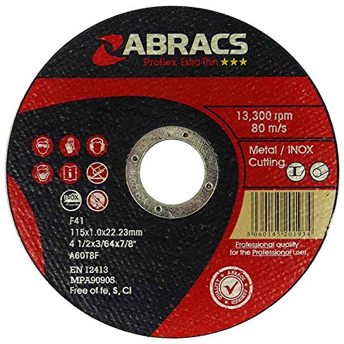 10 Abracs Proflex Trade Inox Extra Thin 115mm Cutting Discs supplied in a tin