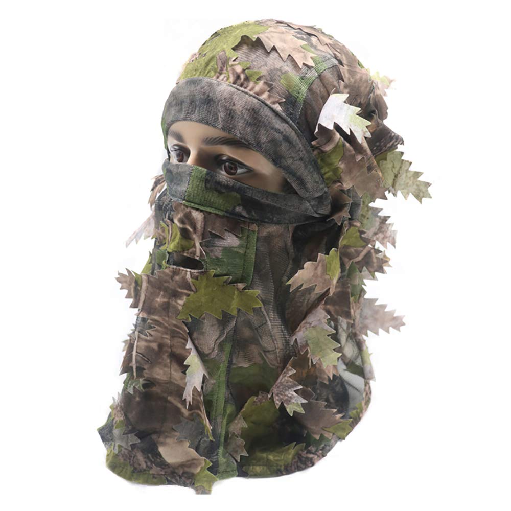 Camouflage Leafy Hat Balaclava 3D Full Face Mask Headwear Turkey Camo Hood Headcover Hunting Shooting Cycling Tactical Comfortable Soft Balaclava Headwear (Dark Woodland)