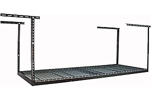 MONSTERRAX STORAGE SOLUTIONS MonsterRax Overhead Garage Storage Racks 3x8’ Ceiling Mounted Shelving, Adjustable Hanging Organizer, Heavy Duty Steel, Holds 500 Pounds, Color: White, Adjustable from 24"-45" off the Ceiling