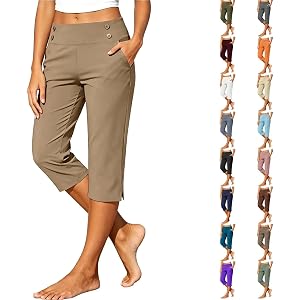 Capri Pants For Women High Waisted Stretch Lightweight Pull On Cropped Trousers Casual Work Golf Capris With Pockets