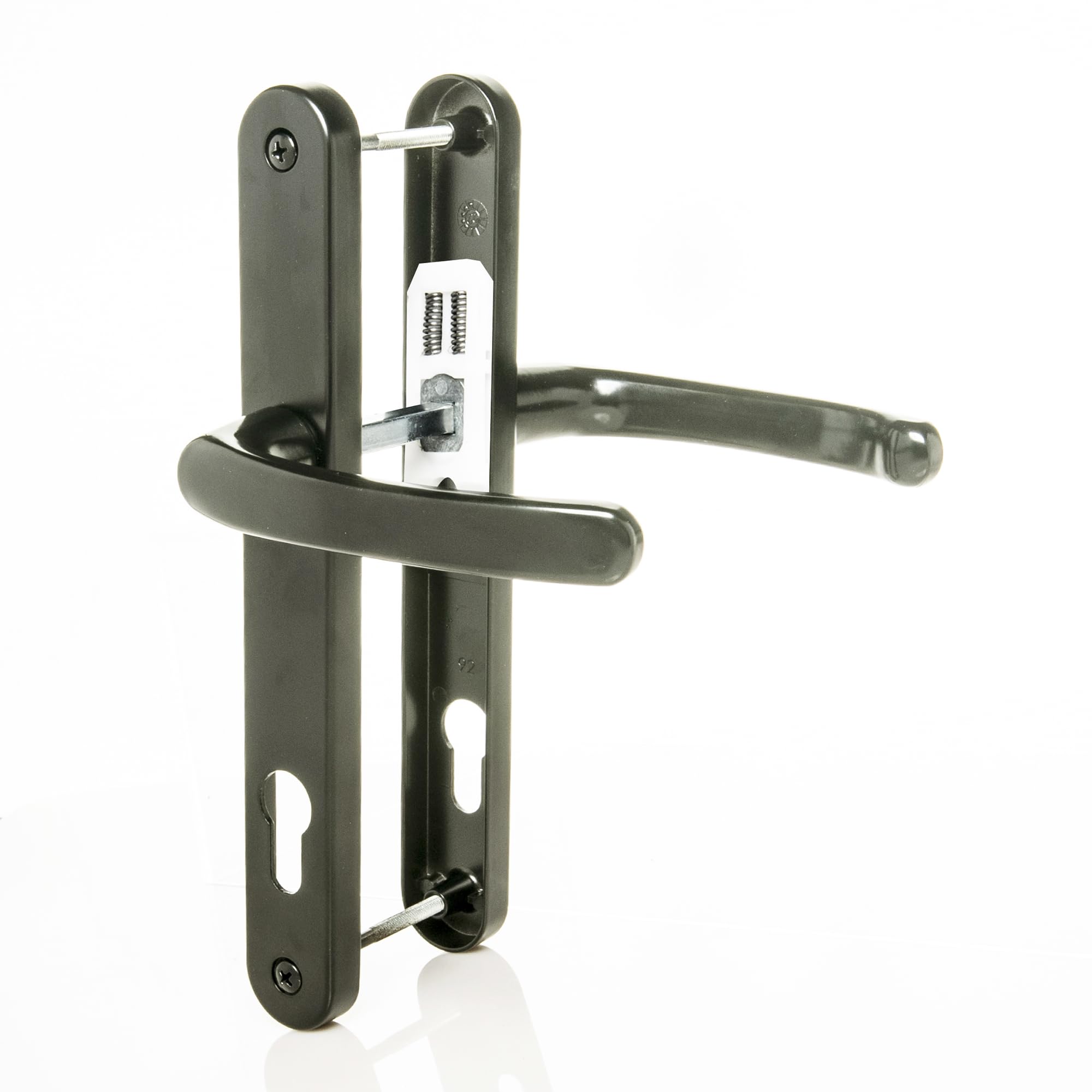 TSS UPVC Door Handle Set in Anthracite Grey, 92mm PZ (Centres), Lever/Lever, Screw to Screw 215mm with Backplate 246mm x 32mm - Grey Replacement PVC Door Handle