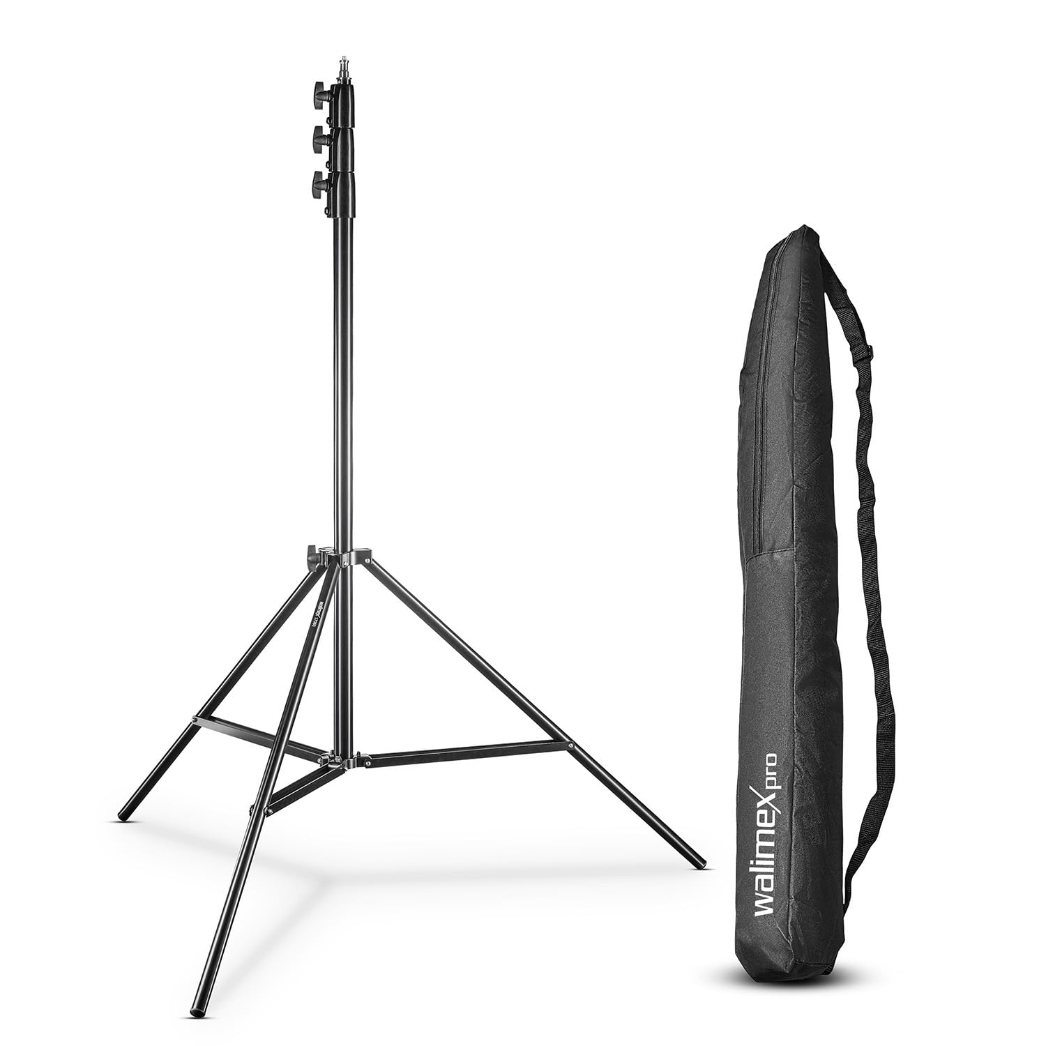 Walimex pro AIR 355 lamp stand - light stand with air suspension, max. height 355 cm, 8 kg load capacity, very high and stable, aluminium, light stand for photography studio outdoor, black