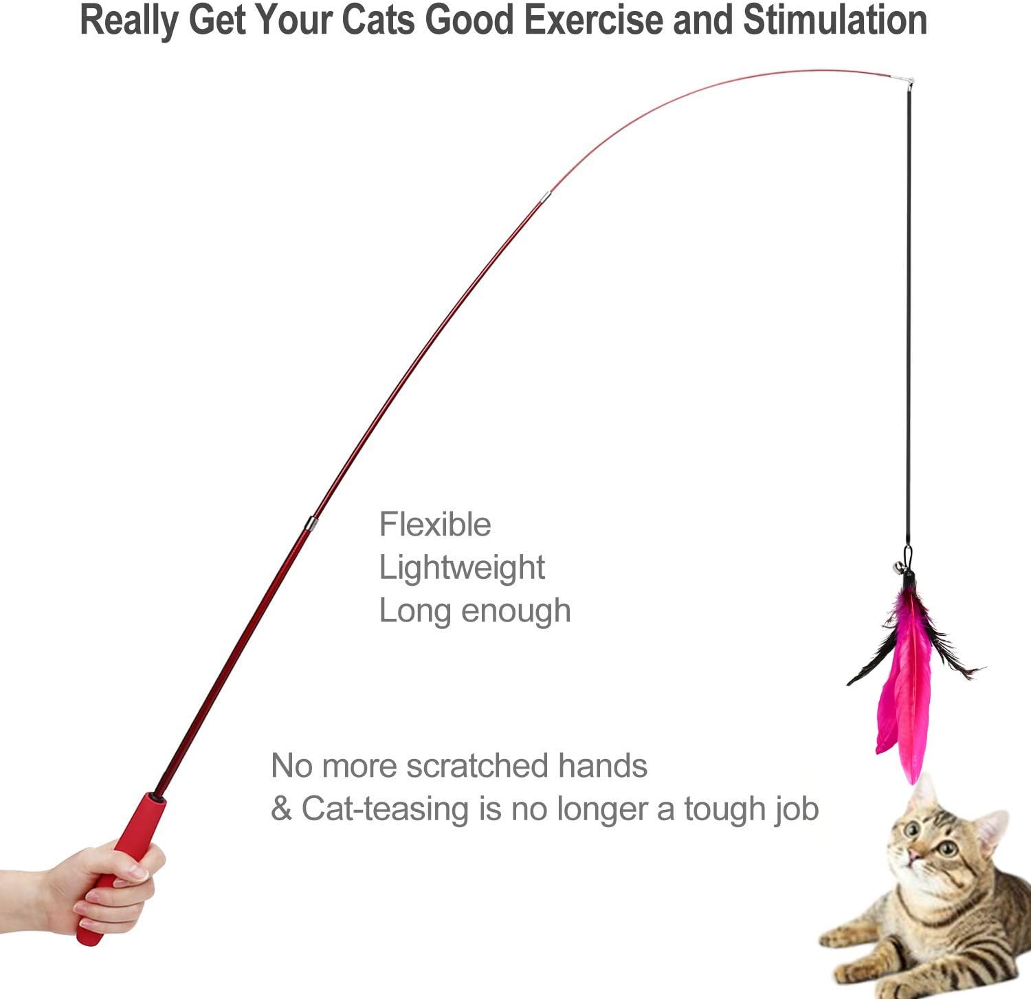 M JJYPET Retractable Cat Wand Toys, 12 Packs Interactive Cat Feather Toy, 9 Assorted Teaser Refills with Bell for Cat, Kitten : Pet Supplies