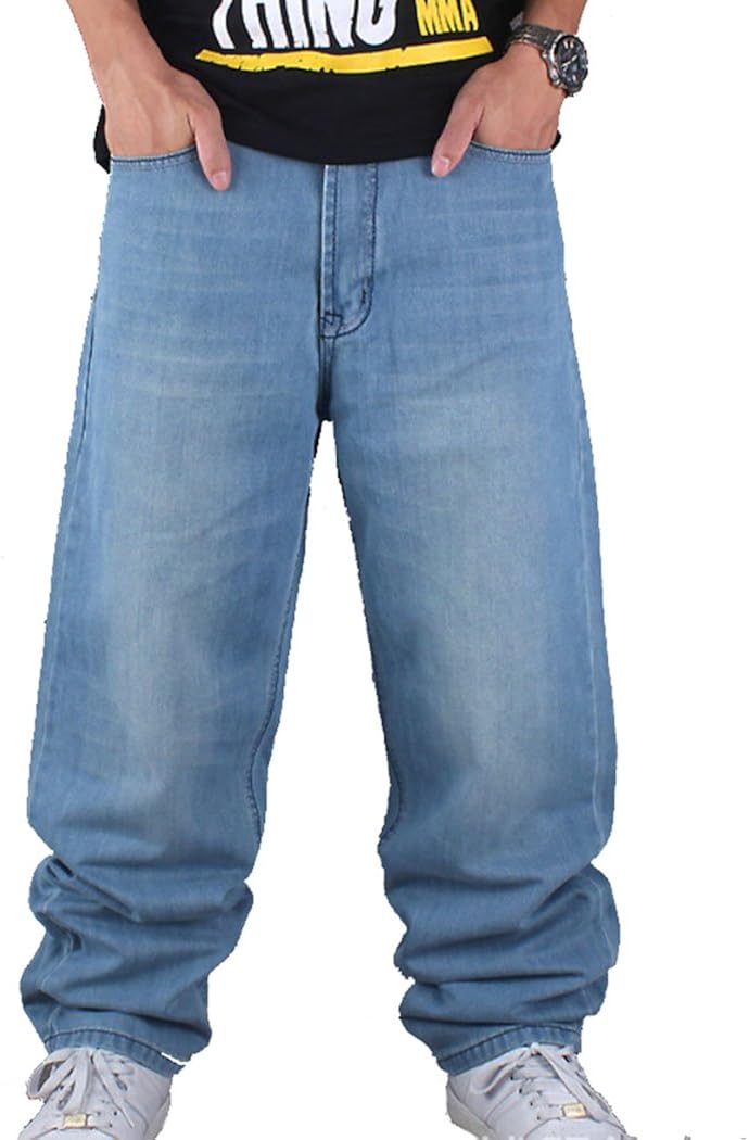 Men's Hiphop Washed Baggy Denim Jeans Light Blue 32 Amazon.ca
