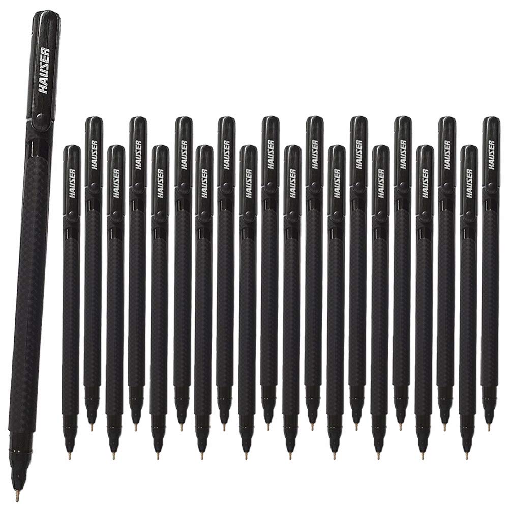 Hauser Germany 20 x Liquid Ink Needle Ballpoint Pen with Carbon Fibre Barrel Design, Medium 0.5mm Nib, Black Ink