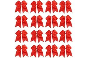 OAOLEER 16PCS 8" Large Cheer Hair Bows Ponytail Holder Elastic Band Handmade for Cheerleading Teen Girls College Sports (Red, 16 Count (Pack of 1))