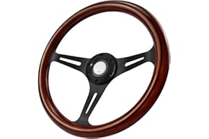 MOTAFAR Universal Racing/Golf Cart Steering Wheel, 13.8" 6 Bolts Wood Grain Racing Steering Wheel Classic Nostalgia Style with Horn Button Vintage(Frosted Black)
