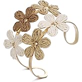 RUOFFETA Handmade Raffia Flower Cuff Bracelet for Women - Colorful Adjustable Wide Open Bangle, Statement Tropical Floral Jewelry for Beach