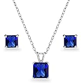 Jewelry Sets for Women, Necklace and Earring Sets for Women, Birthstone Jewelry, Genuine or Synthetic Gemstone, Princess Square Solitaire, Pendant Necklace, Stud Earrings, Silver Jewelry or Gold Flash