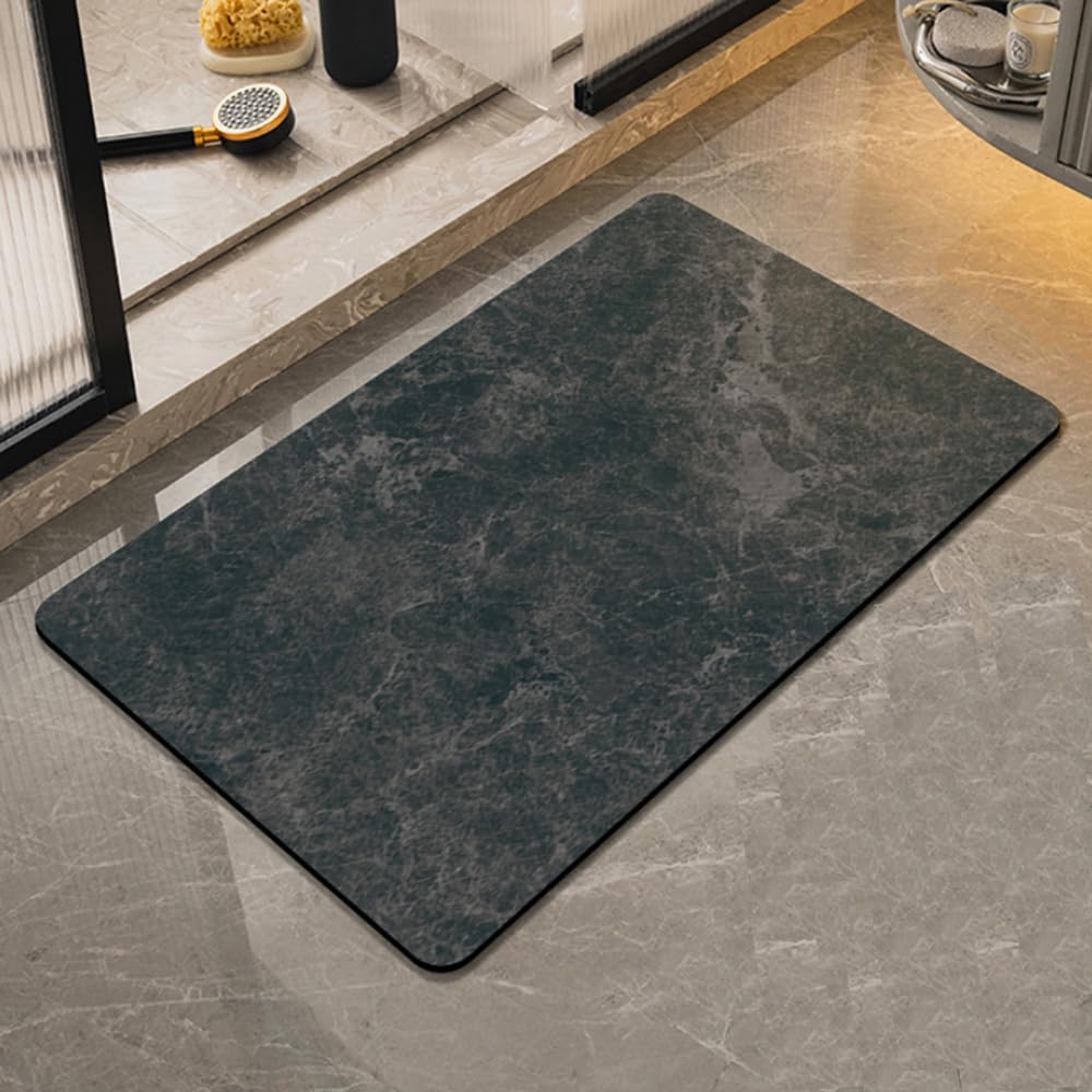 Black bath mat 43x80cm absorbent Non-slip Marble pattern bathroom mat with quick water absorption and rubber backing, door mat black marble floor mat, washable shower mat black (16.9x31.5inch)