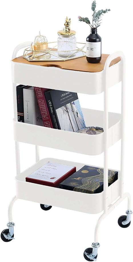 Amazon Melody House キッチン収納 3段キッチンワゴン 天板 キャスター付き サイドテーブル スチールラック ベビーワゴン クリーム キッチンワゴン 収納カート オンライン通販