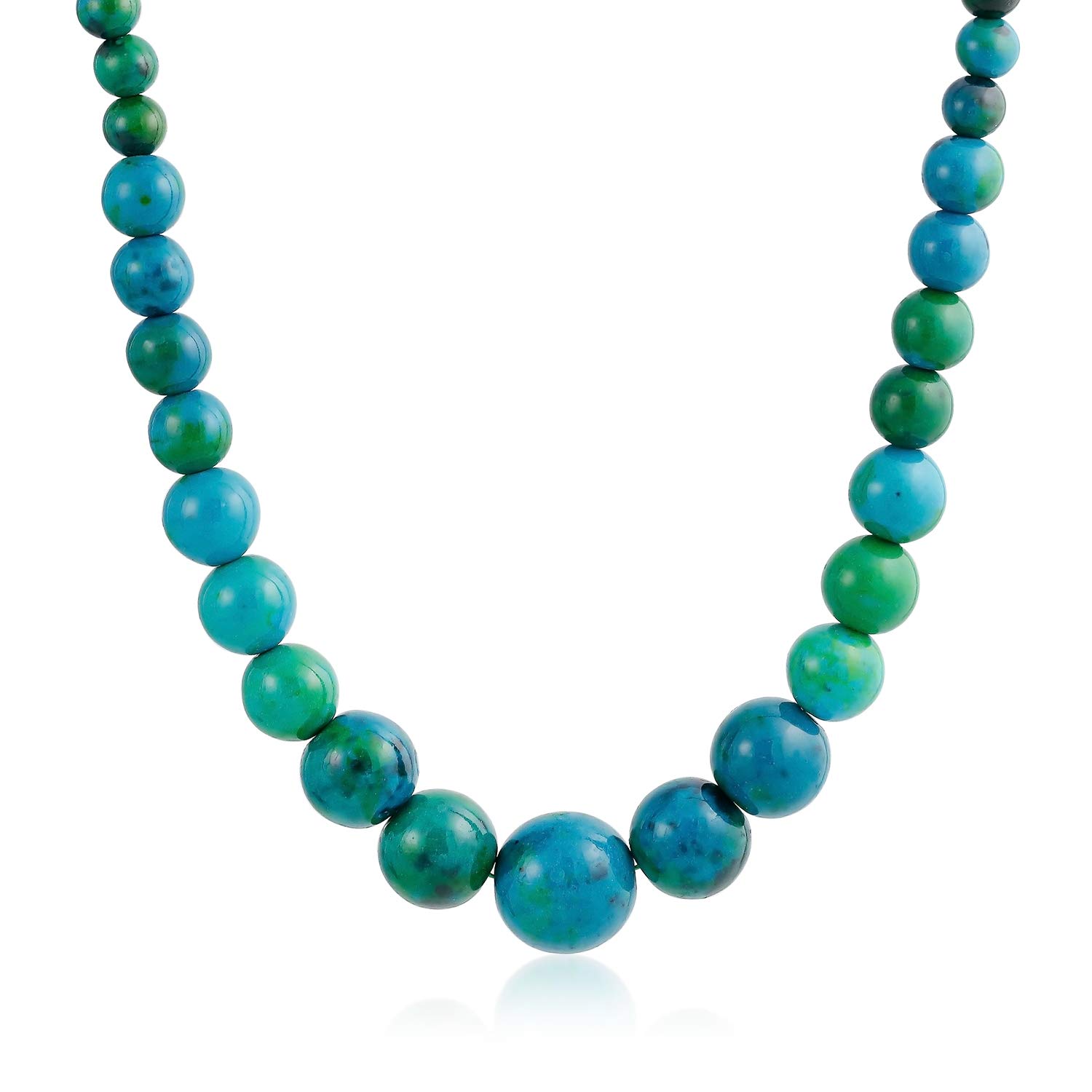 Classic Graduated Round Bead Ball Green Blue Compressed Turquoise Strand Necklace Western Jewelry For Women Silver Plated Screw Clasp 18 Inches