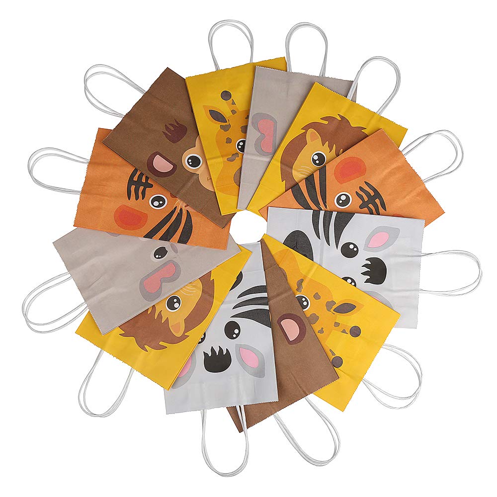 LOKIPA 12 Jungle Safari Animals Paper Party Gift Treat Favor Goody Bags Animals Birthday Candy Bags for Kids Party Favor Decorations