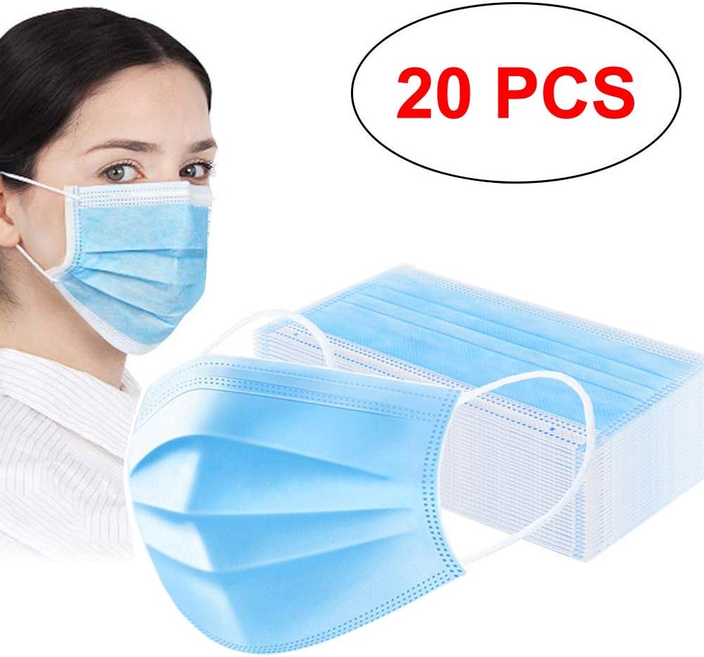 Honzen 20 Pcs 3Ply Breathable and Comfortable Covers with Earloop Anti Dust Breathable Disposable Earloop Mouth Face Cover,Thick 3-Layer Mouth Cover Protection and Personal Health