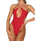 Roevite Sexy One Piece Swimsuit for Women Criss Cross Halter Neck Swimwear Cut Out Bathing Suit Thong 1 Piece Swimsuit