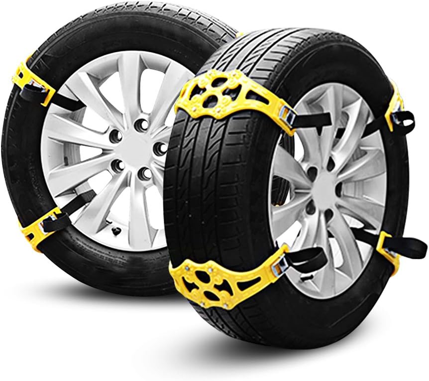 AUTOLOVER Car Security Chains 8pcs Anti Snow Chains of Car,SUV, Truck Chain Tire Emergency Thickening Anti-Skid Chain with Gloves and Snow Shovel (Yellow)