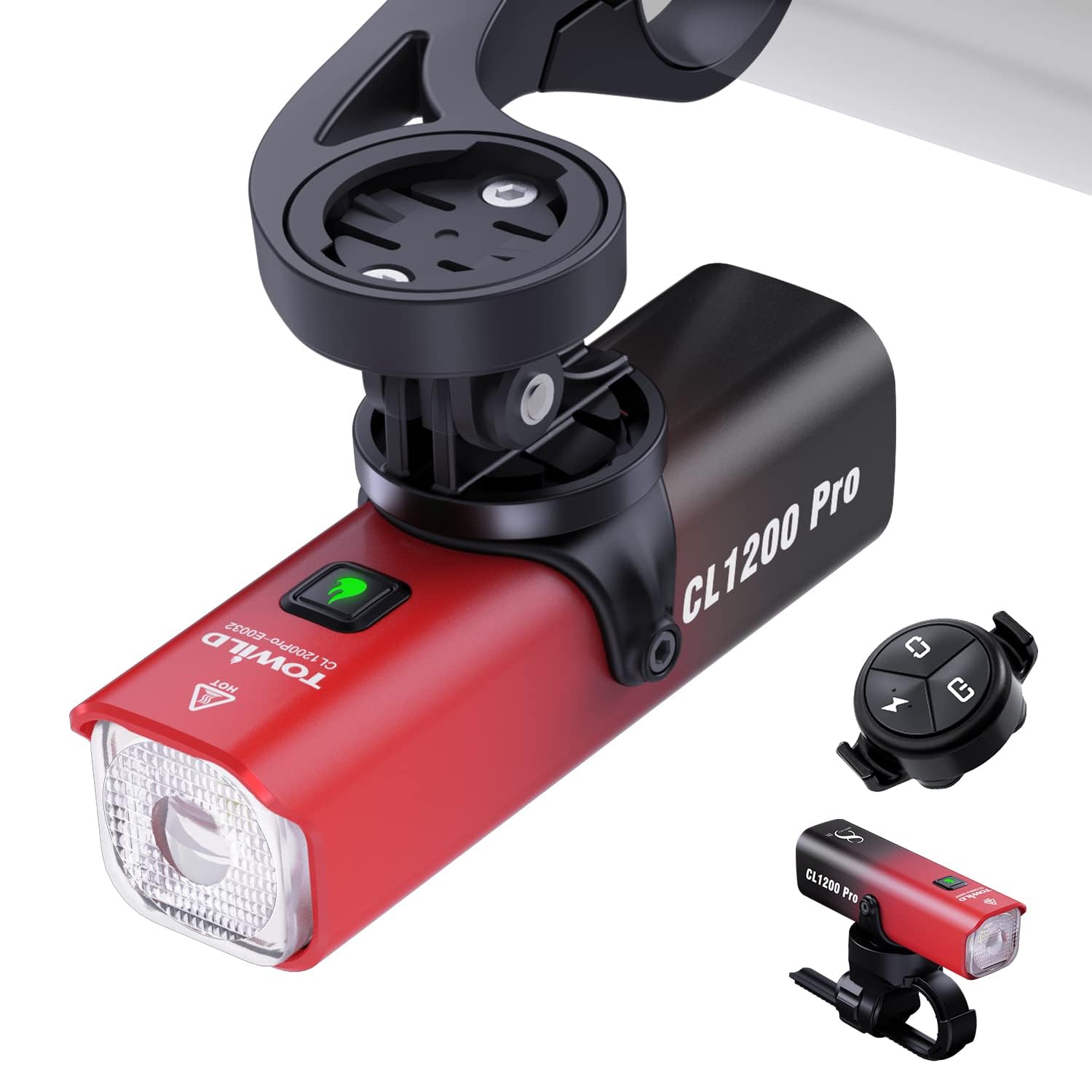 TOWILD CL1200PRO 1200 Lumen Smart Front Bike Light, Rechargeable 5000mAh USB Bicycle Light with Remote Control, Out-Front Under-Mount 31.8 mm & Inverse Installation, IPX6 Waterproof for Night Riding