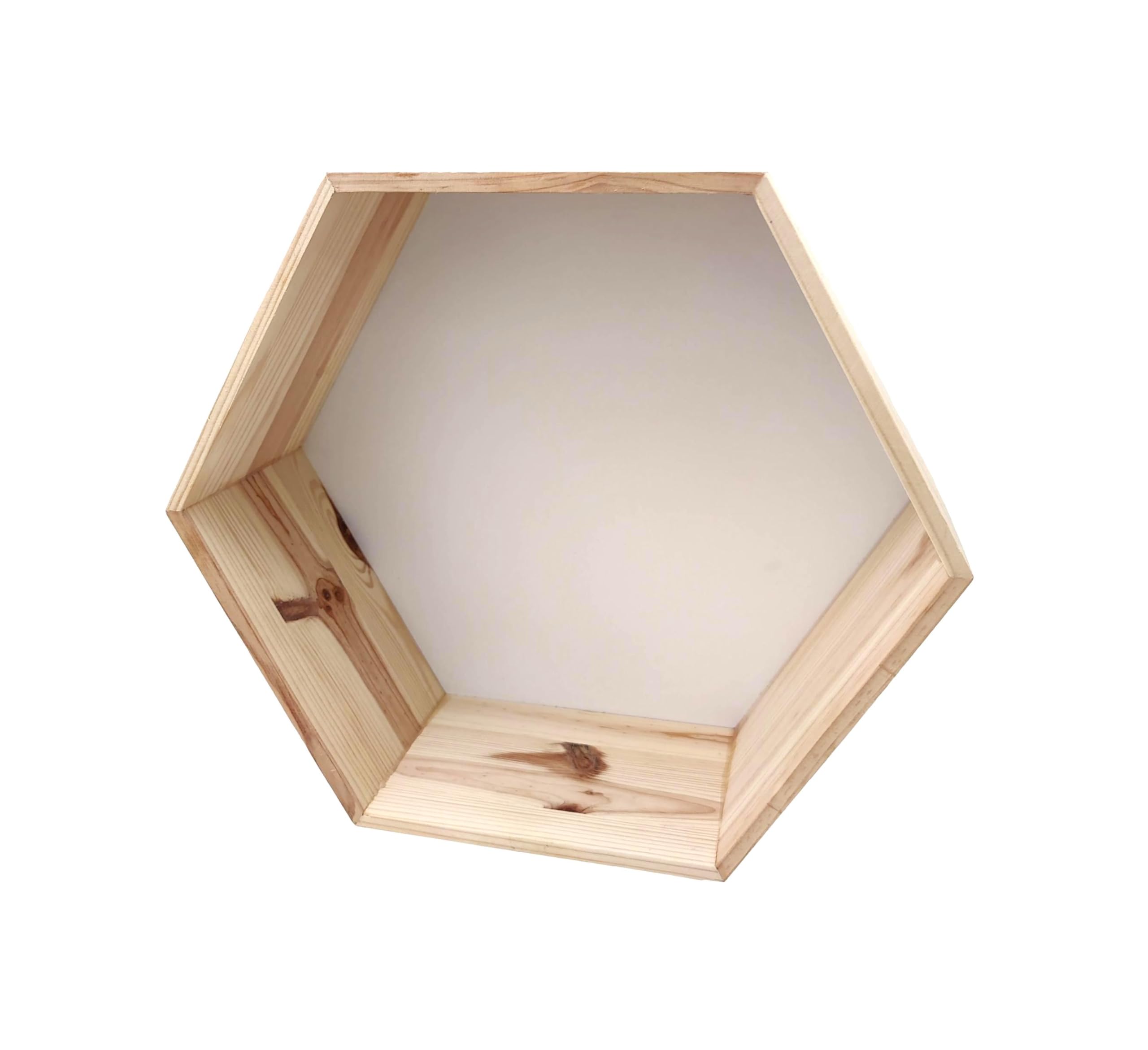 Wooden World - Wall Shelf - Wooden Geometric Hexagon Honeycomb Shelf Deep Handmade Shelf