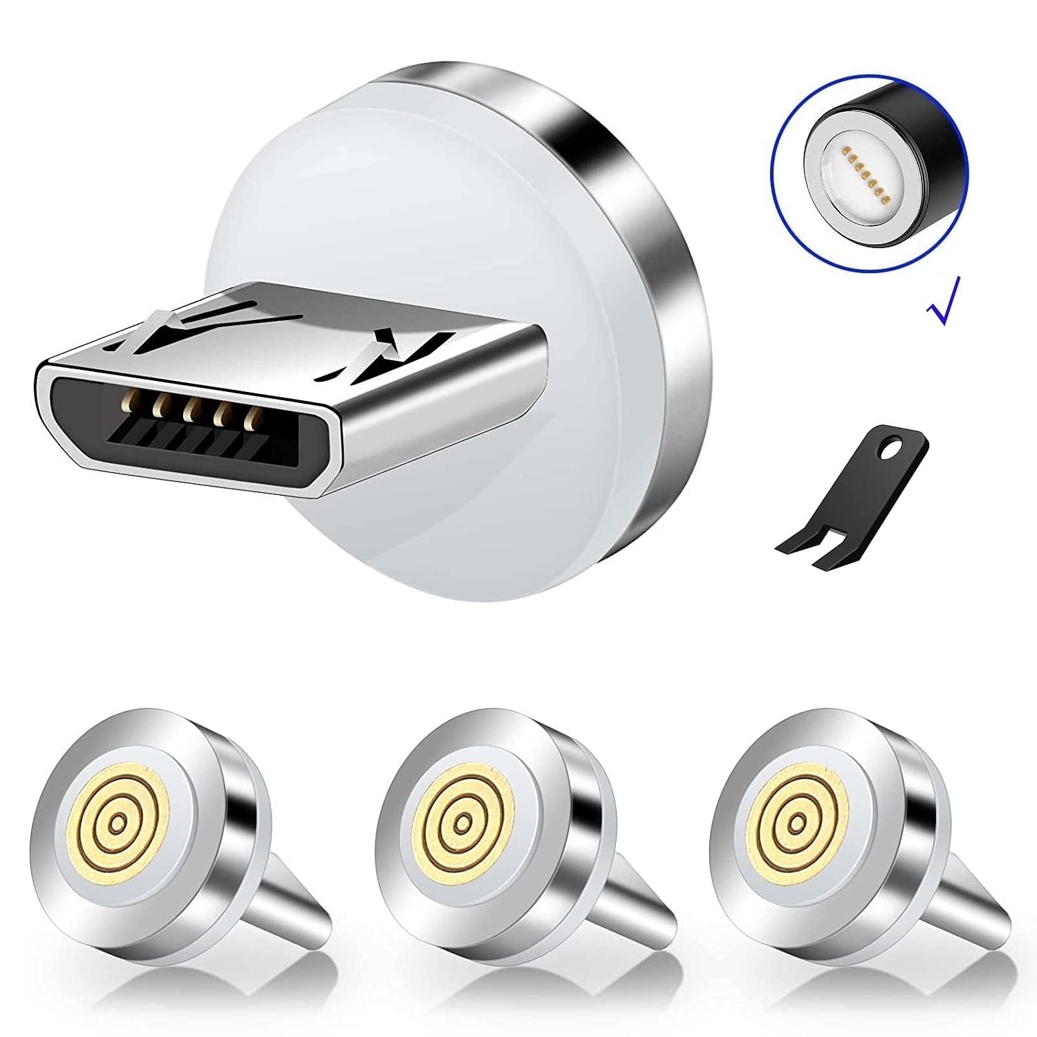 Boffdock 7-Pin Mirco Magnetic Tips,4Pcs Magnetic Connector Tips Head for Micro USB Android Devices with 7 Contact Points without USB Cord