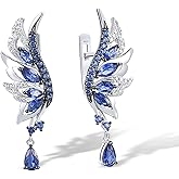 Santuzza 925 Sterling Silver Gemstone Angel Wing Earrings Lucky Feather Wing Drop Earrings for Women