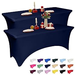 2 Pack 4 Feet Navy Spandex Tablecloth for