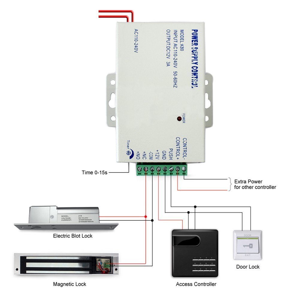 Amazon.com: Generic K80 Door Access System Electric Power Supply Control  DC, 12V 3A/AC 110V: Home Improvement