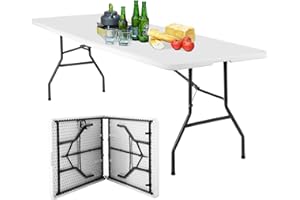 BestOffice 8FT Picnic Table Folding Table Camping Table Plastic Table Fold Up Table Lock for Party Event,White