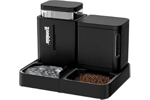 ZOMISIA Automatic Cat Feeder and Water Dispenser Set, 2 in 1 Gravity Cat Food Dispenser with 180 Degree Rotatable, Pet Self Feeding Large Capacity for Small Dogs Puppy Kitten, Black, 0.8 Gallon x 2