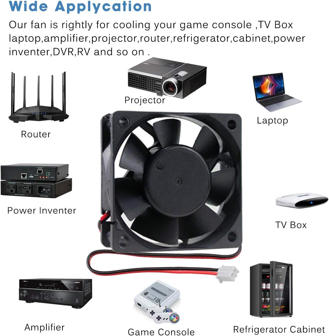 GDSTIME 60mm Fan 12V Computer Fan 60 x 60 x 25mm PC Case Fans 4500 RPM High Speed Axial 6CM DC Brushless Cooling For Xbox DVR Router Projector Replacement Ventilation Exhaust - Image 4