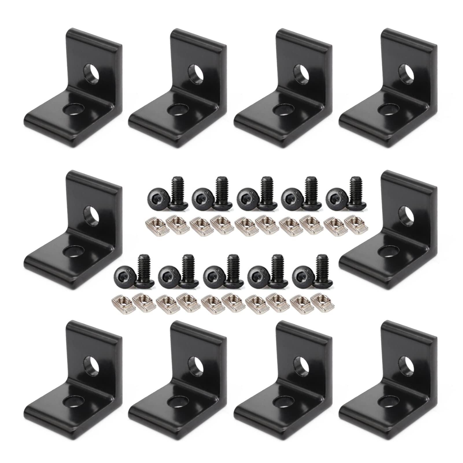 Photo 1 of BLCCLOY 10Pcs 2020 Aluminum Extrusion T Slot Corner Bracket 20 Series Extruded Hardware L Connector with M5 Nuts Bolts for 20/20 20mm T V Slot Black Aluminum Profile Rail Accessories
