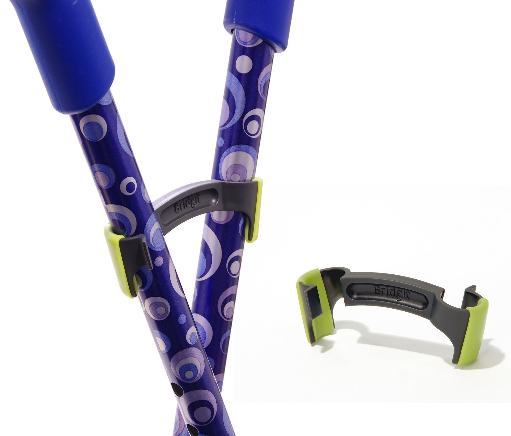 Bridgit Walking Stick/Crutch Holder Hook Clip - Link Your Crutches Together & Stop Them Falling - Green