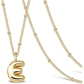 NVWAROCK Small Bubble Letter Necklace for Women Dainty Balloon Initial Necklaces 14K Gold Plated Cute Name Choker Chunky Alphabet Pendant Thin Necklace