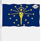 Indiana State Flag 3x5 Double Sided IN State Flags Outdoor Heavy Duty 3 Ply Polyester Material with 2 Metal Grommets 4 Rows of Stitching