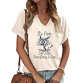 PUCKOLITY Funny Saying Graphic V Neck Shirts for Women Sarcastic Humor Shirt Casual Short Sleeve Novelty Tee Tops