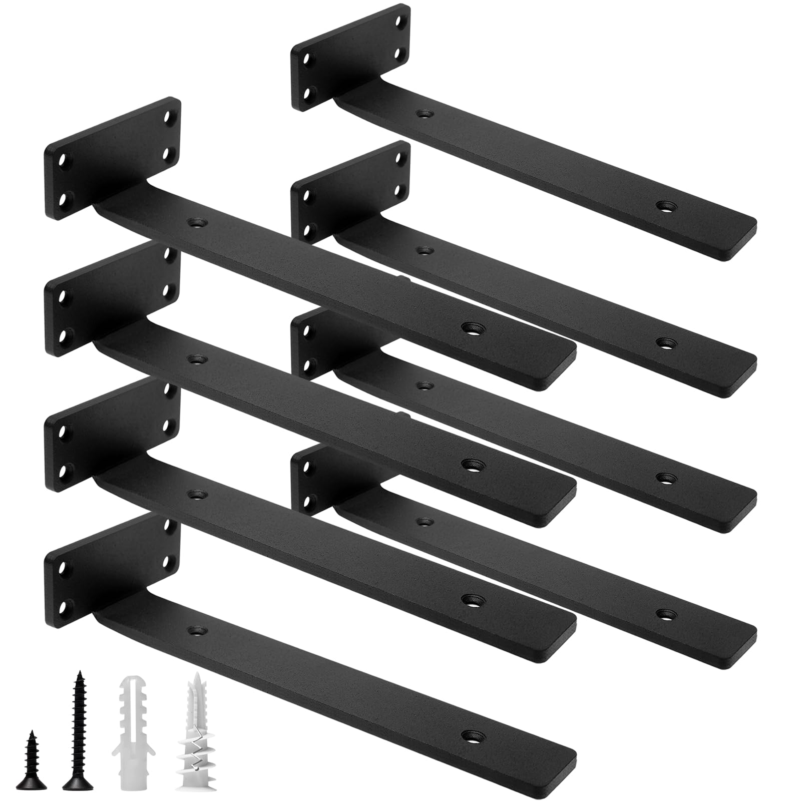 Photo 1 of HITOMEN Heavy Duty Floating Shelf Brackets, 10-Inch (1/5'' Thick) Hidden Shelves Hardware, Iron L Brackets, Rustic Industrial Black Metal Wall Shelving Supports, 8 Pack