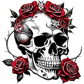 2 PCS Gothic Skull with Red Roses Vinyl Decals - Waterproof Removable Stickers for Car, Truck, Bumper, Laptop, Motorcycle - Dark Romance Decorative Sticker (Z046)