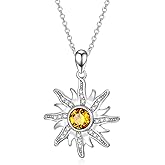 AOBOCO 925 Sterling Silver Sun and Moon Star Pendant Necklace with Simulated Birthstone, Birthday Christmas Jewelry Gift for Women Teen Girls