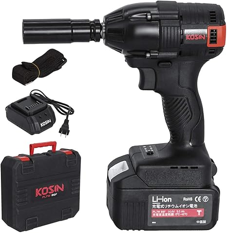 Amazon Kosin 電動インパクトレンチ タイヤ交換 充電式 トルクレンチ 正逆転両用 落下防止モード搭載 最大トルク300n M ブレーキ 過負荷保護 過熱保護 Ledライト付き パクトソケット19mm バッテリー 充電器 ケース含み インパクトレンチ