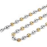 HZMAN Stainless Steel Necklace for Men Hip Hop Polished Coffee Bean Silver Men's Chain Necklace Jewelry Gift