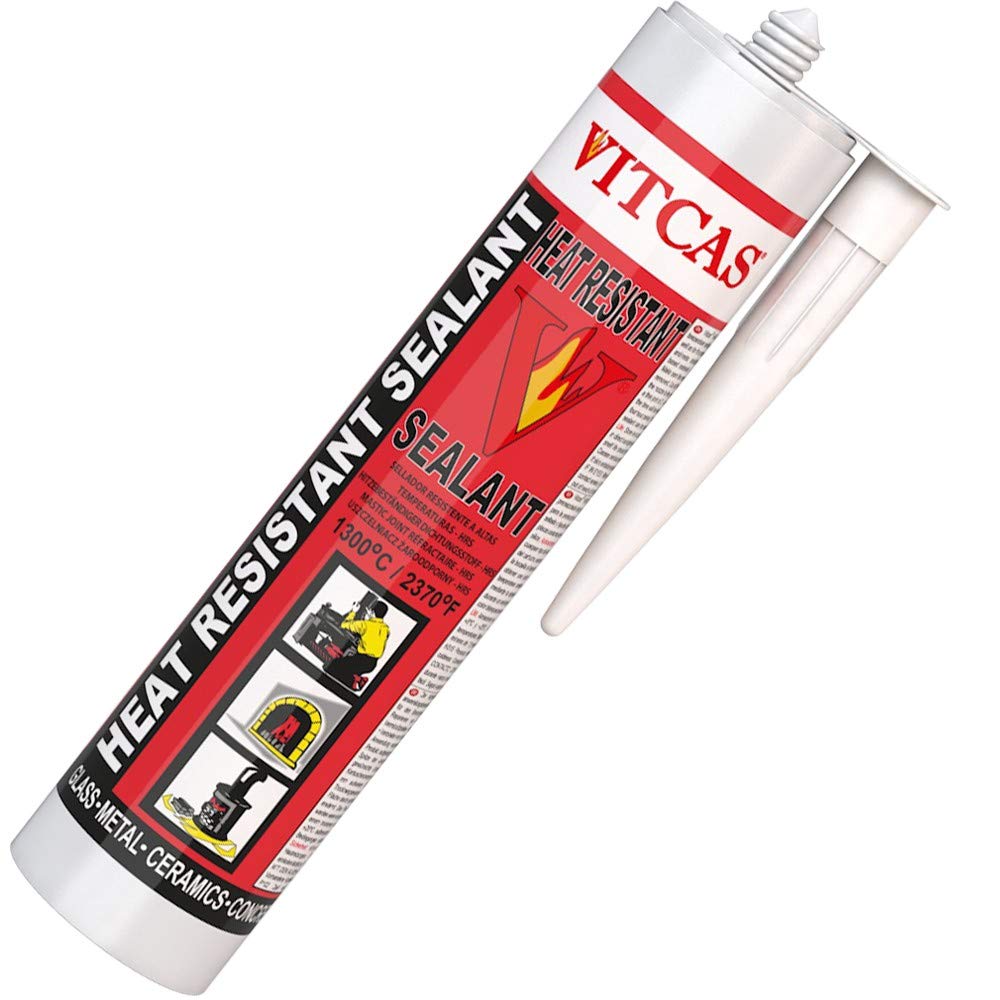 VITCAS Heat Resistant Sealant - Excellent adhesion - Converts to rock - Simple to use - Heavy duty – Fixing Ceramic – Glass - Metal - 1300 C - 310ml