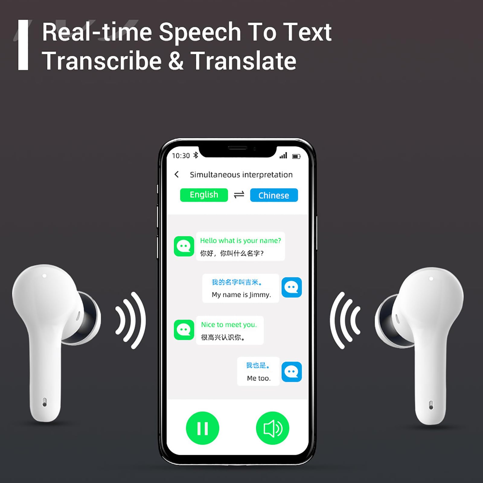Language Translator Earbuds - Two-Way Translator Device - Offline Translation, Support 127 Languages Simultaneous Translation, Music and Calling 3-in-1 Wireless Translator Device (Black)