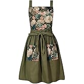 FOTVEFLEIR Vintage Cute Apron Dress for Women with Pockets,Cross Back Pinafore Aprons for Cooking,Baking,Kitchen,Gardening