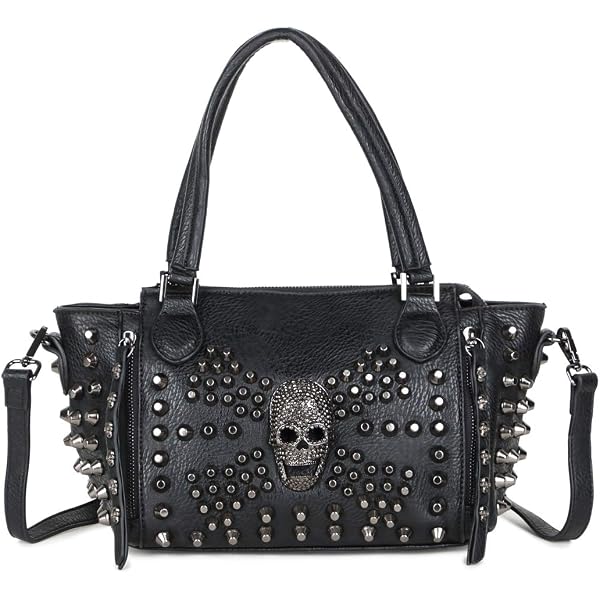 Sac à Bandoulière Tote Gothique Punk Chikencall | Motif Crâne Et Roses - Toile Noire 36x40 Cm | Poches Multiples - Pour école, Voyage, Style Alternatif