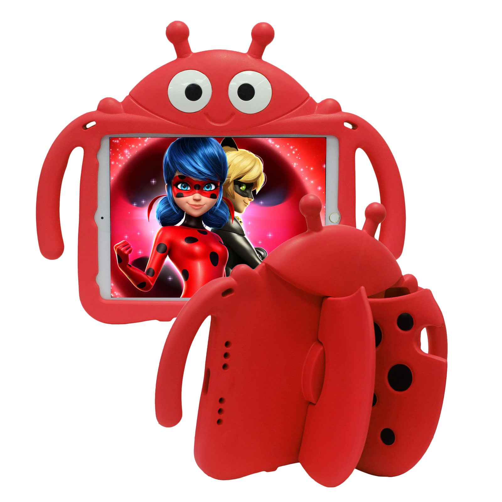 Tading Kids Case for New iPad 10.2 2021/2020/2019 - iPad 9th/8th/7th Generation Case, Cute Ladybug Shockproof Handle Stand Cover for iPad 10.2"(9th/8th/7th Gen) - Red