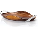 nambe Bella Wood Handled Tray | Large Wooden Serving Tray with Handles for Dinner, Appetizers, and Snacks | Made of Metal Alloy and Acacia Wood | 18 Inch Bread Board | Designed by Steve Cozzolino