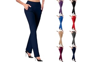 XiongqiiA Office Pants for Women Elastic High Waist Yoga Dress Trousers with Pocket Stretch Business Work Straight Leg Slacks