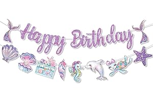 Purple Happy Birthday Banner Mermaid Birthday Banner Happy Birthday Sign for Under Sea Party Decorations Girls Birthday Party