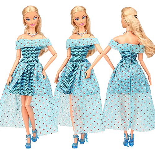 BARWA Lot 12 Items 3 Sets Fashion Casual Clothes Outfit Party Dress with 10 Accessories Bags Shoes Hangers Crown for 11.5 inch Girl Doll Xmas Gift