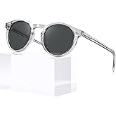 CARFIA Acetate Vintage Round Polarized Sunglasses for Men UV400 Lenses Hand-crafted Frame