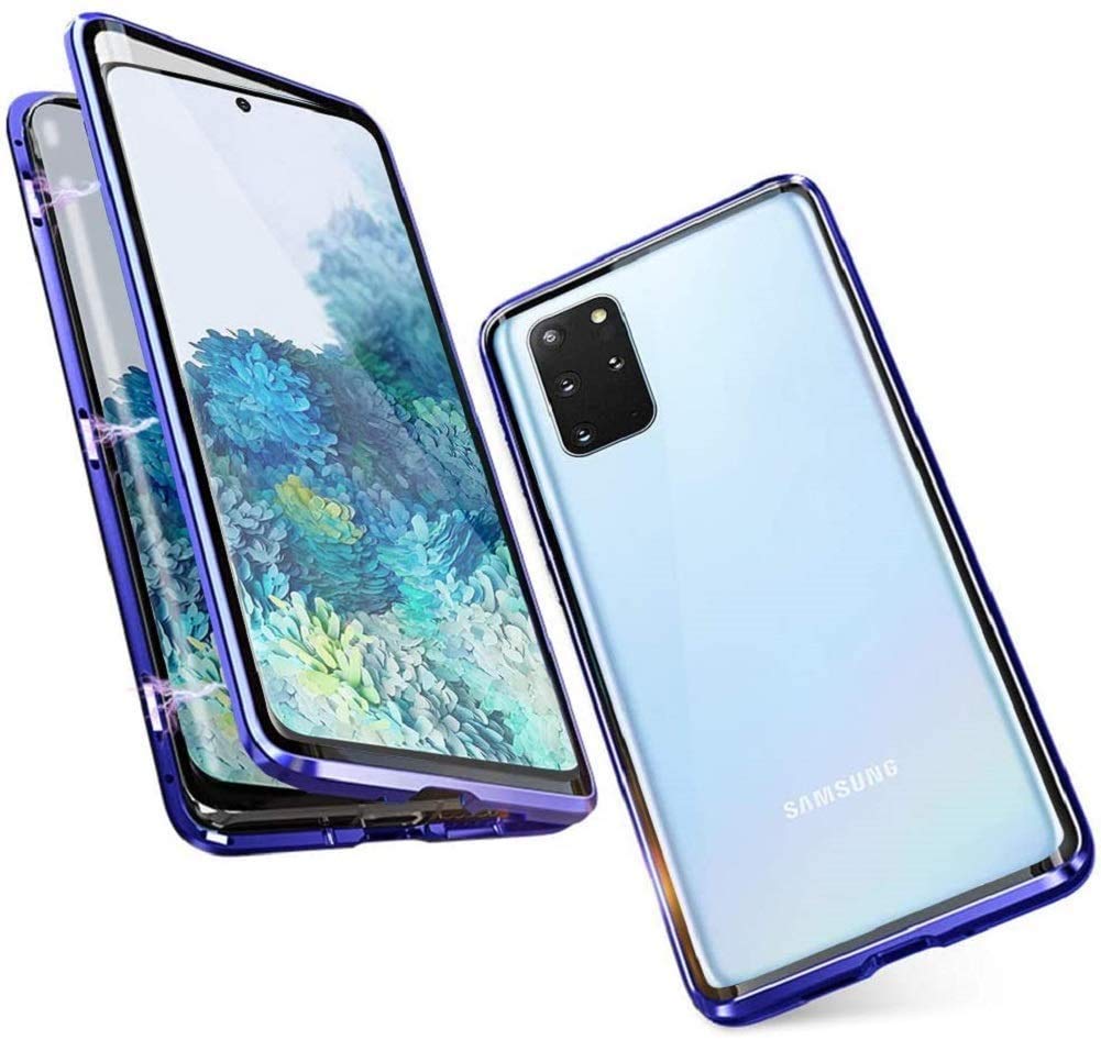 Case for Samsung Galaxy S20 Cover Adsorption Magnetic Metal Bumper Frame with Transparent Tempered Glass Front and Back 360 Degrees Full Body Protection Case Shockproof Ultra Slim Flip Cover,Blue — image 1